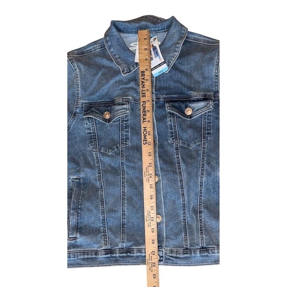 Seven 7 Women's Denim Jacket Blue Size L Casual Long Sleeve Jean Y2K trucker $89 - Picture 9 of 11
